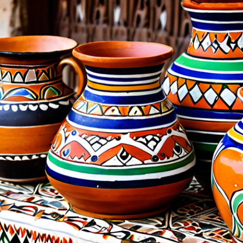 Home 4 **Image of Traditional Cape Verde Pottery**
"Create an image of beautifully crafted traditional Cape Verde pottery, showcasing unique designs and vibrant colors. The pottery should reflect the rich cultural heritage and craftsmanship of local artisans."