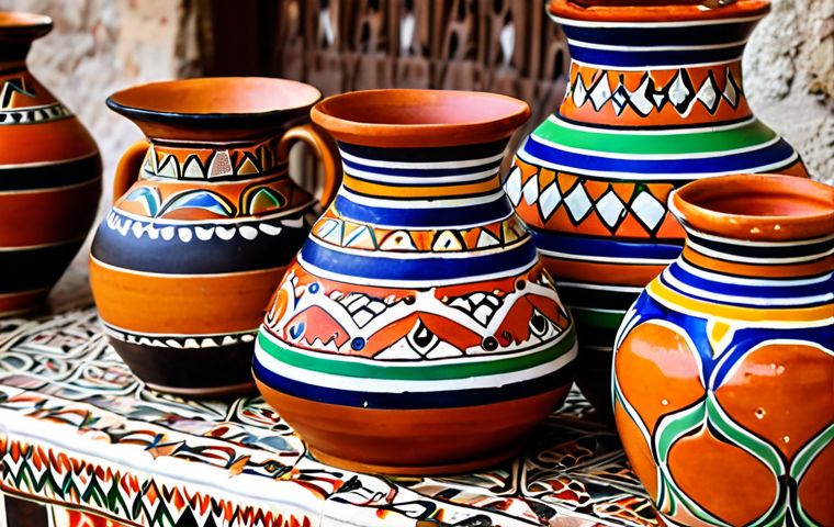 **Image of Traditional Cape Verde Pottery**
"Create an image of beautifully crafted traditional Cape Verde pottery, showcasing unique designs and vibrant colors. The pottery should reflect the rich cultural heritage and craftsmanship of local artisans."